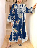 Stylish Embroidered Navy Blue Dhanak Dress – Elegant Winter Outfit for Women (DZ18570)
