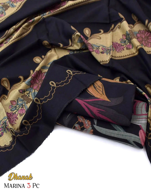 All-Over Digital Floral Print Dhanak Winter Dress with Dhanak Shawl (DZ18442)