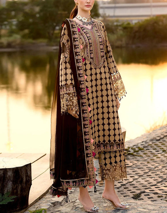 All-Over Digital Print Beige Dhanak Winter Dress with Dhanak Shawl (DZ18443)
