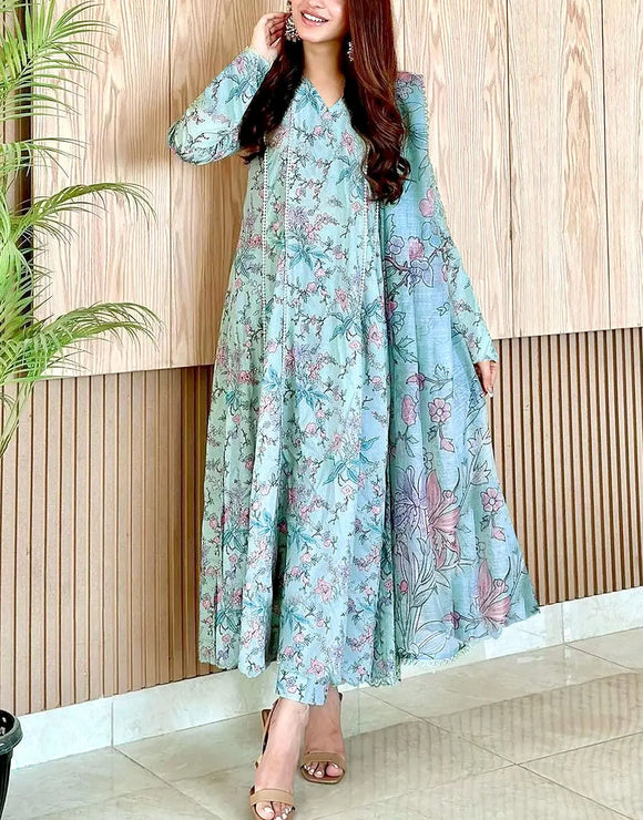 IB Bonanza All-Over Digital Print 3-Piece Linen Dress with Linen Dupatta (DZ18607)