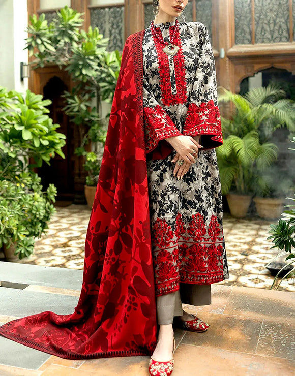 IB Bonanza All-Over Digital Print 3-Piece Linen Dress for Winter Season (DZ18430)