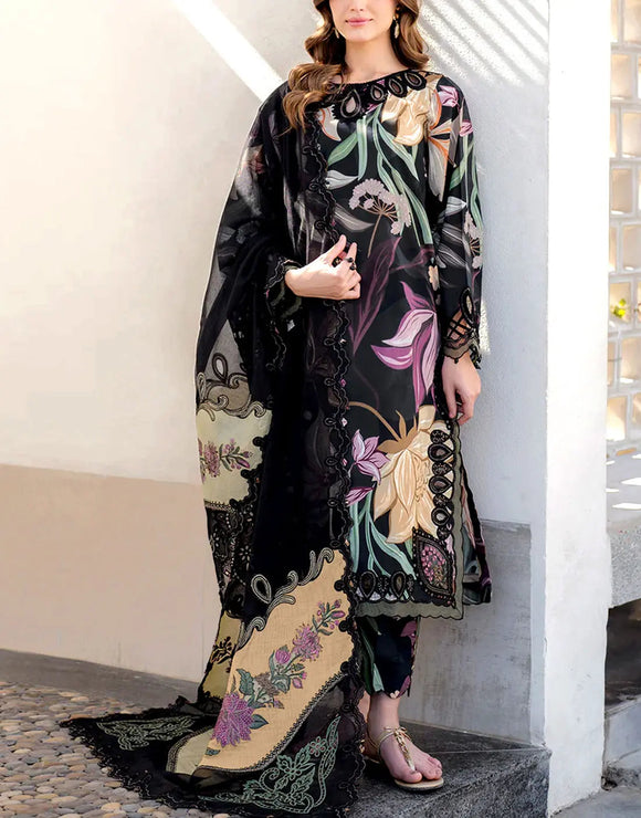 IB Bonanza All-Over Digital Print 3-Piece Linen Dress with Linen Dupatta (DZ18432)