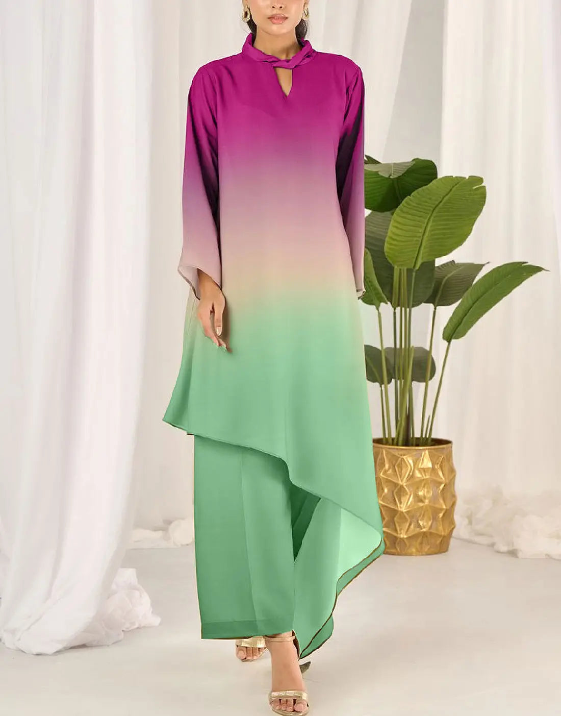 Trendy Ombre Style Digital Print Silk Dress for Girls (DZ18404) –  DressyZone.com
