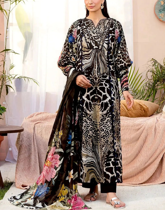 3-Piece Digital Leopard Print Silk Dress for Casual & Party Wear (DZ18428)