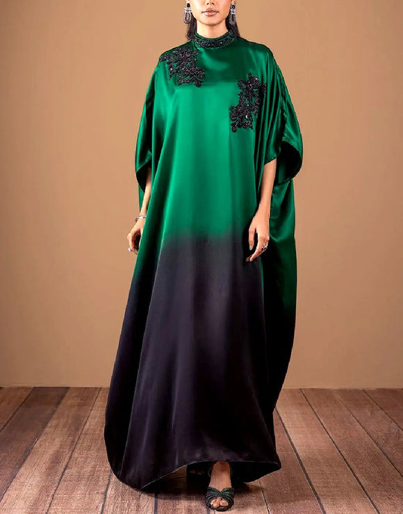 Trendy Ombre Style Digital Print Silk Dress for Girls (DZ18405)