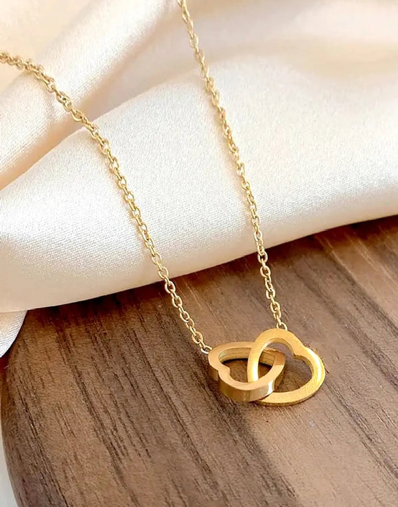 Minimalist Gold Plated Double Heart Shape Necklace | Durable Stainless Steel Jewelry Regular price (DZ18399)