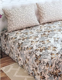 Dynasty 3-Piece Premium Cotton Beige Floral King Size Bedsheet with Pillow Covers (DZ18497)
