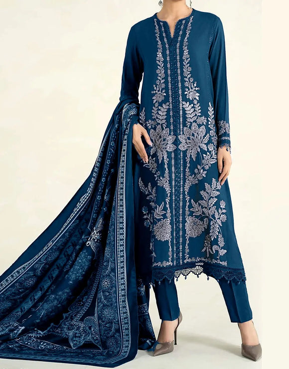 Decent Embroidered Zinc Color Linen Dress for Women (DZ18267)