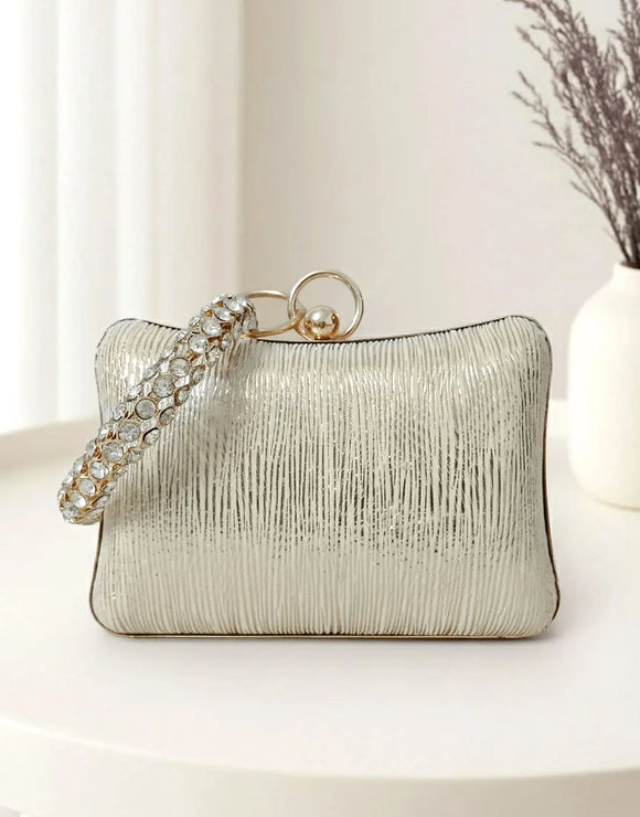 Elegant Silver Clutch Purse with Stylish Bangle Handle (DZ18349)