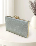 Rectangular Silver Diamante Clutch Purse – Perfect for Brides & Party Wear (DZ18352)