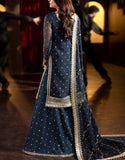 Glamorous Embroidered Navy Blue Chiffon Dress - Perfect for Party & Weddings (DZ18472)