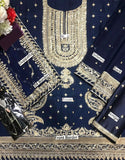 Glamorous Embroidered Navy Blue Chiffon Dress - Perfect for Party & Weddings (DZ18472)