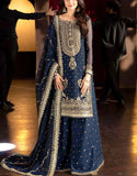 Glamorous Embroidered Navy Blue Chiffon Dress - Perfect for Party & Weddings (DZ18472)