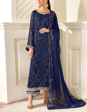 Glamorous Embroidered Navy Blue Chiffon Wedding Wear Dress (DZ18870)