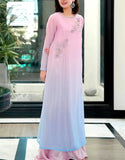 Stylish Embroidered Ombre Bloom Chiffon Dress with Inner (DZ18413)