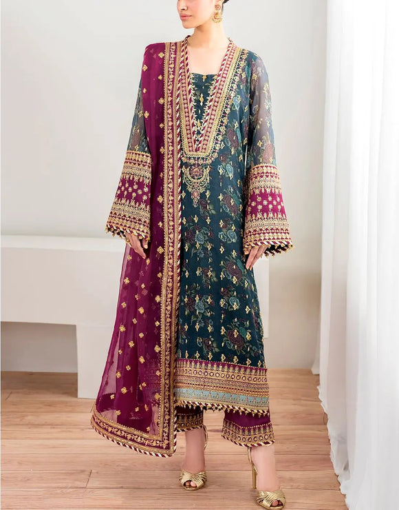 Luxurious Heavy Embroidered Chiffon Dress for Bridal & Wedding Events (DZ18418)