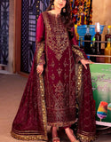 Glittering Heavy Embroidered Burgundy Chiffon Dress for Wedding Events (DZ18415)