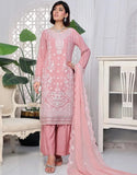 Naina Semi-Stitched Pink Embroidered Chiffon Dress for Weddings and Parties (DZ18684)