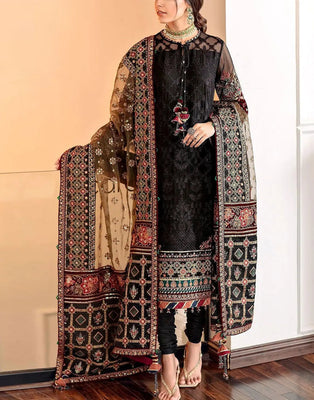Fancy Heavy Embroidered Black Dhanak Dress for Winter (DZ18259)