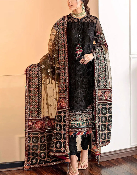 Fancy Heavy Embroidered Black Dhanak Dress for Winter (DZ18259)
