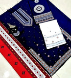 Trendy Embroidered Navy Blue Dhanak Winter Dress for Girls (DZ18649)