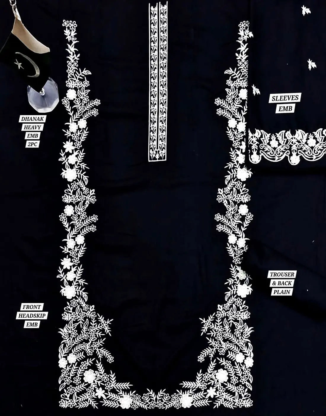 Alluring 2-Piece Embroidered Black Dhanak Winter Wear Dress (DZ18264)   DressyZone.com