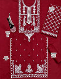 Classy 2-Piece Embroidered Maroon Dhanak Dress for Winter (DZ18262)