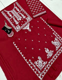 Classy 2-Piece Embroidered Maroon Dhanak Dress for Winter (DZ18262)