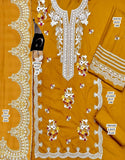 Sophisticated Embroidered Mustard Color Dhanak Dress for Women (DZ18260)