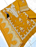 Sophisticated Embroidered Mustard Color Dhanak Dress for Women (DZ18260)