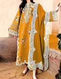 Sophisticated Embroidered Mustard Color Dhanak Dress for Women (DZ18260)