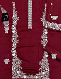 Trendy 2-Piece Embroidered Maroon Dhanak Dress for Daily Wear (DZ18265)