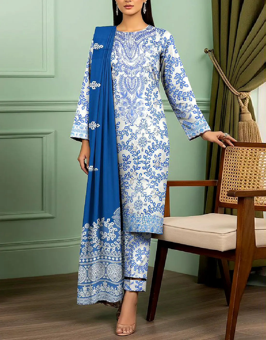 All-Over Digital Print Embroidered Karandi Dress for Winter Season (DZ DressyZone.com All-Over Digital Print Embroidered Karandi Dress for Winter Season (DZ DressyZone.com