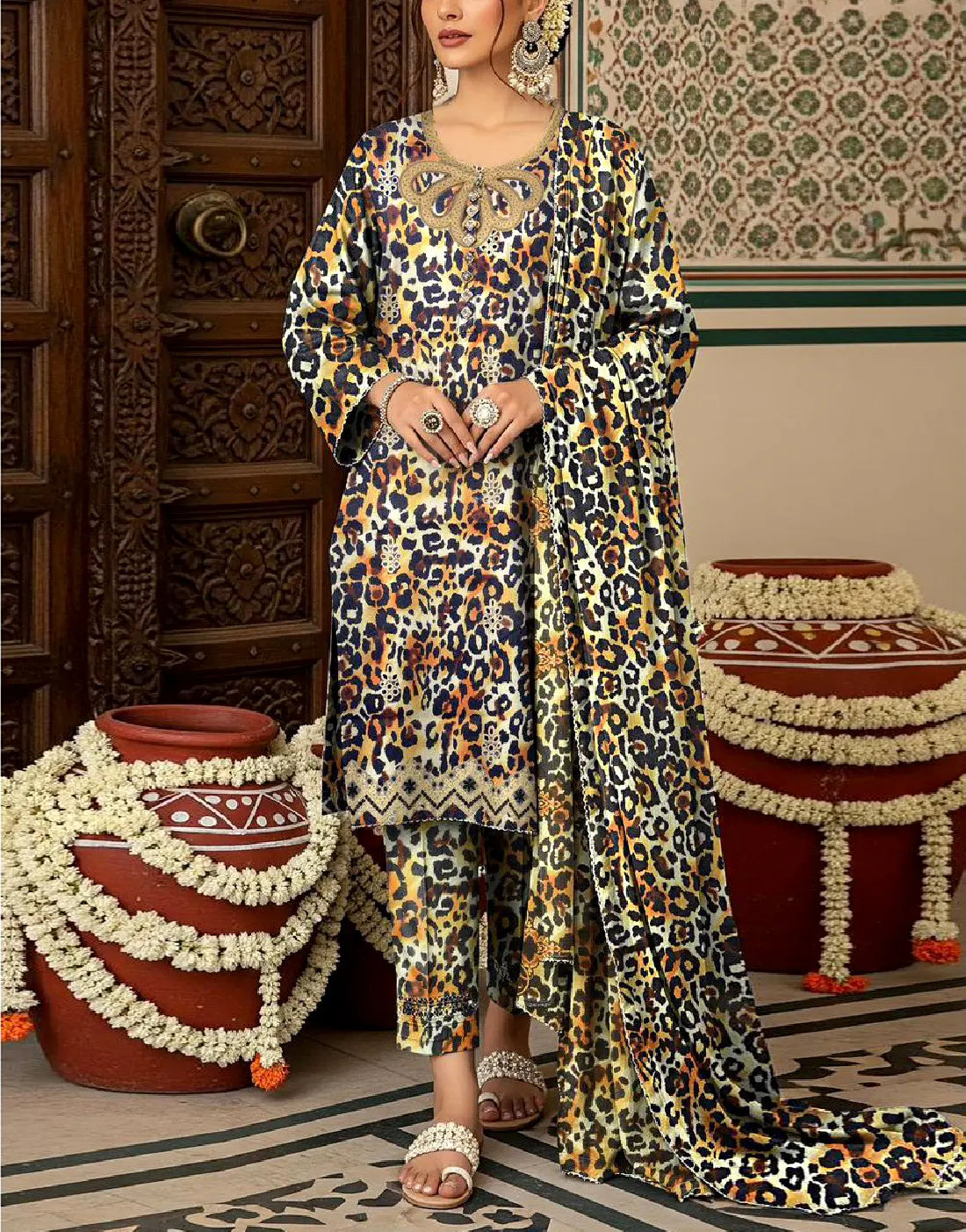 knee length dresses for ladies Pakistani designer linen dress fully embellished & printed – Nameera by  Farooq
