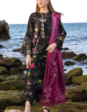 All-Over Digital Print Schiffli Embroidered Black Lawn Dress (DZ18767)