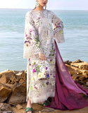 All-Over Digital Print Schiffli Embroidered White Lawn Dress (DZ18768)