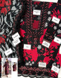 All-Over Print Black & Red Embroidered Lawn Dress for Eid & Party Wear (DZ18835)