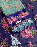 All-Over Print Navy Blue Embroidered Lawn Dress — An Eid & Party Wear Outfit (DZ18839)