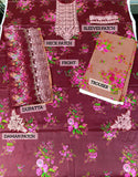 All-Over Print Maroon Embroidered Lawn Dress — An Eid & Party Wear Outfit (DZ18840)