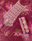 All-Over Print Maroon Embroidered Lawn Dress — An Eid & Party Wear Outfit (DZ18840)