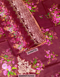 All-Over Print Maroon Embroidered Lawn Dress — An Eid & Party Wear Outfit (DZ18840)