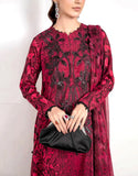Trendy All-Over Print Sequins Embroidered Red Lawn Dress with Emb. Chiffon Dupatta (DZ18858)