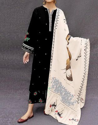 Cozy Embroidered Black Linen Dress for Casual & Formal Wear Regular price (DZ18258)