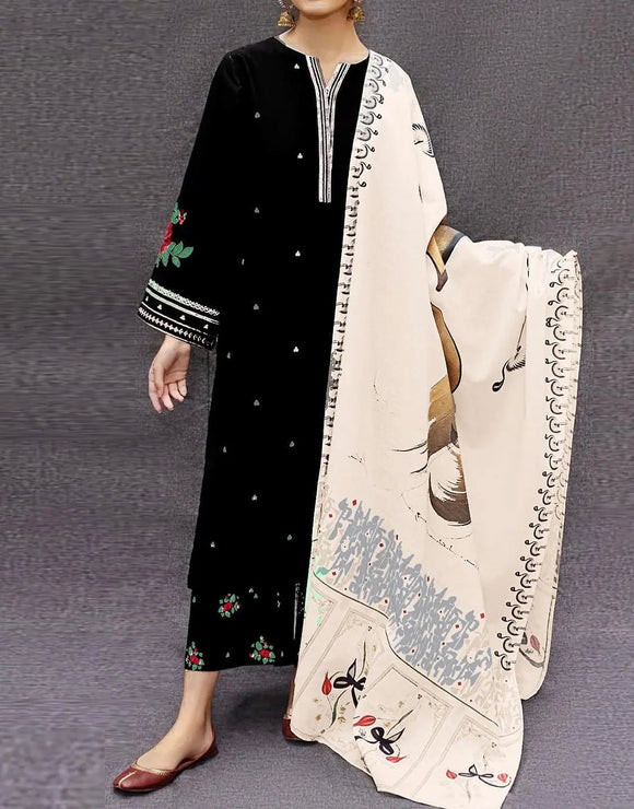 Cozy Embroidered Black Linen Dress for Casual & Formal Wear Regular price (DZ18258)