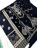 Stunning Heavy Embroidered Black Linen Dress for Winter Season (DZ18270)