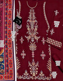 Graceful Heavy Embroidered Burgundy Color Linen Dress for Winter (DZ18269)