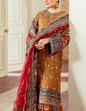 Luxury Embroidered Rusty Gold Khaddi NET Bridal Dress with Rich Embelishments (DZ18861)
