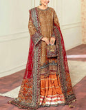 Luxury Embroidered Rusty Gold Khaddi NET Bridal Dress with Rich Embelishments (DZ18861)