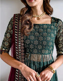 Luxury Embroidered Zinc Green Net Maxi Frock for Party & Wedding Wear (DZ18452)