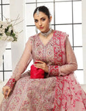 Mushq Semi-Stitched Intricate Embroidered Blush Pink Net Maxi Dress with Embroidered Potli Pouch (DZ18699)